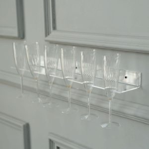 2-Pack Floating Wine Glass Holder Rack 21" Clear Acrylic Holds 12, Wall Mounted Champagne Flute Stemware Hanging Shelves for Events, Home Bar &