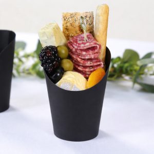 50-Pack Black Paper Popcorn Box Snack Cups 14oz, Disposable Appetizer Cone Cups - Sturdy and Food Grade